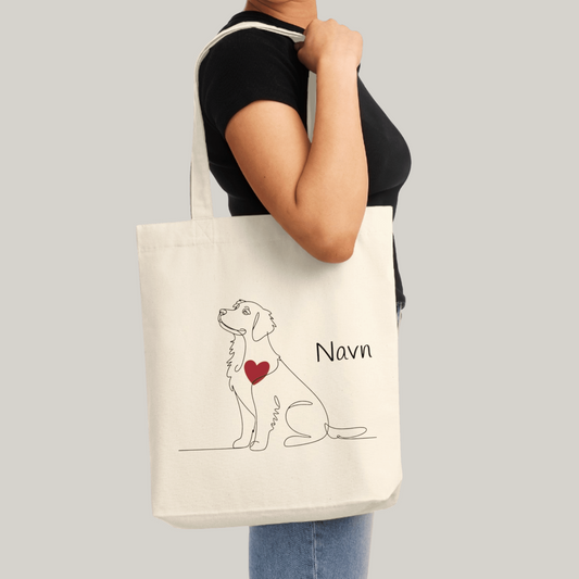 Tote bag med hundeprint og navn – Golden Retriever.