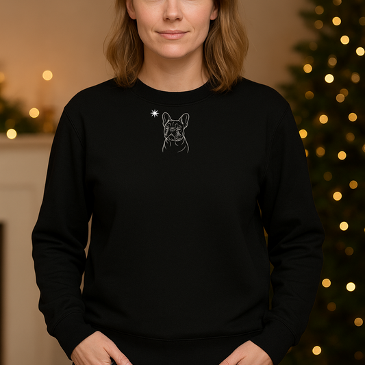 Pawli svart minimalistisk julegenser - Fransk Bulldog